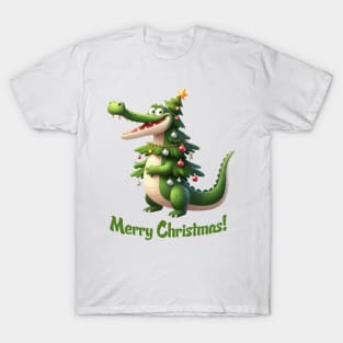 Cute Gator Christmas Tree Illustration T-Shirt